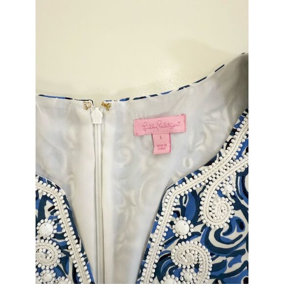 Lilly Pulitzer Julianna Tunic Dress Indigo Chasing Tail Large Beaded - Picture 4 of 6